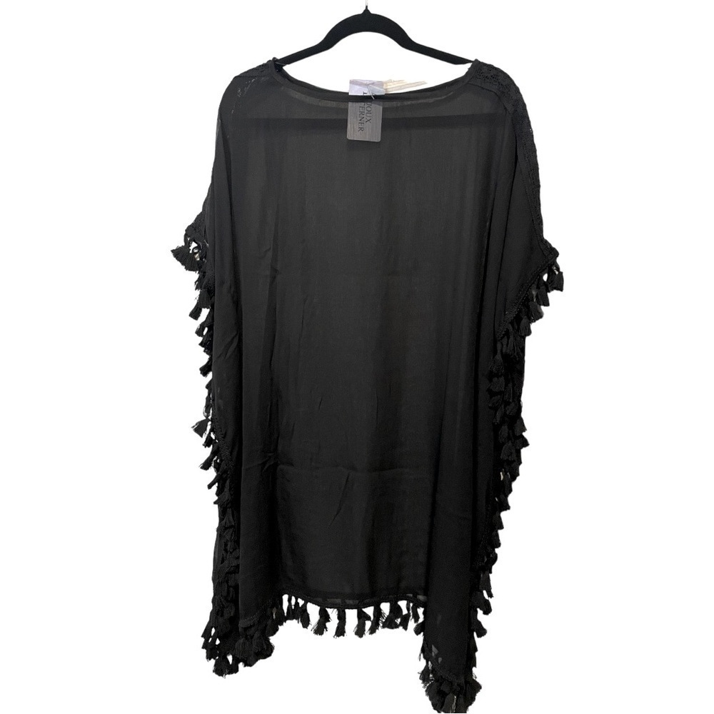 Bijoux Terner Black Swim Cover Poncho With Tassels One Size Fits All - Picture 5 of 7